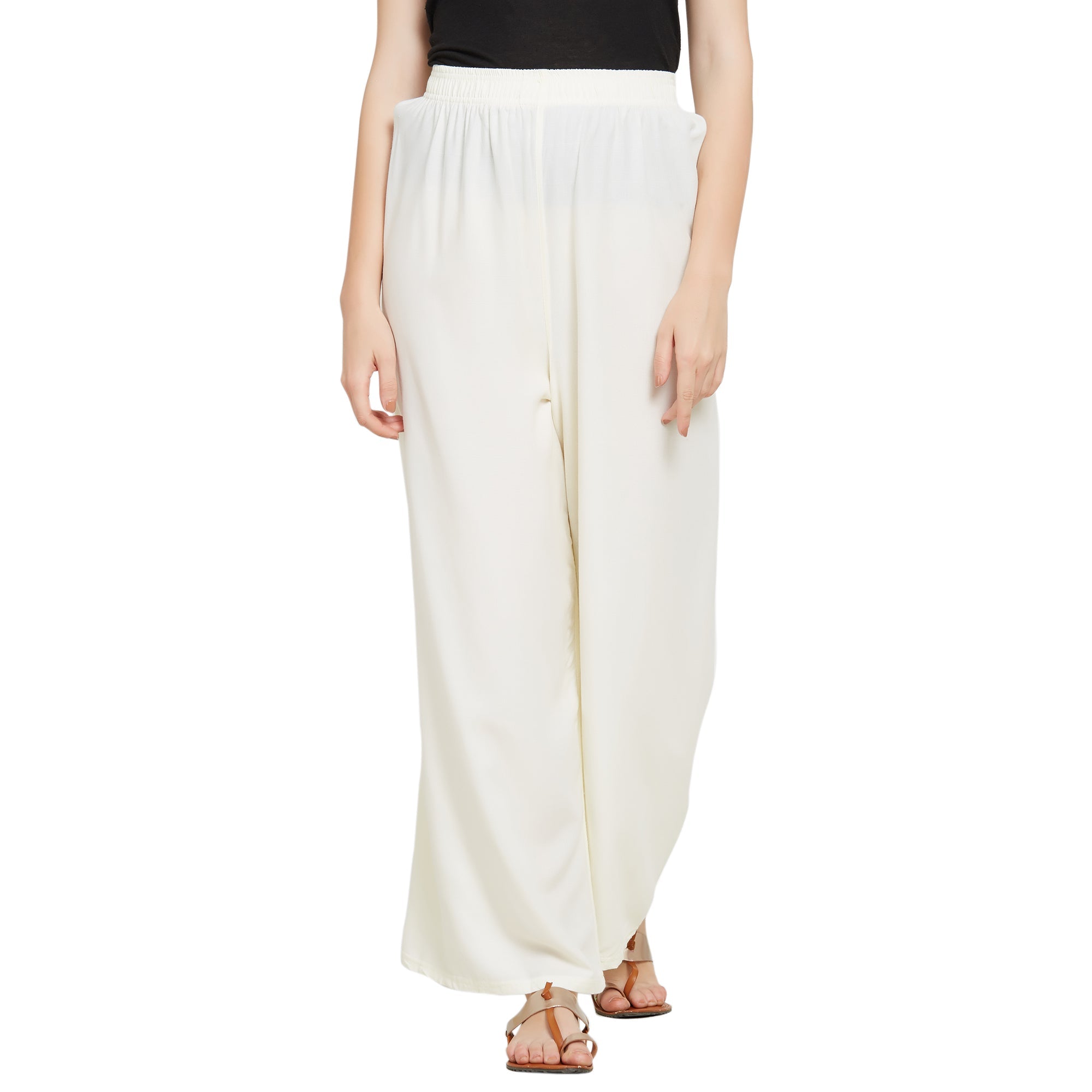 Off White Rayon Ankle Length Palazzo - Hiral Fashion