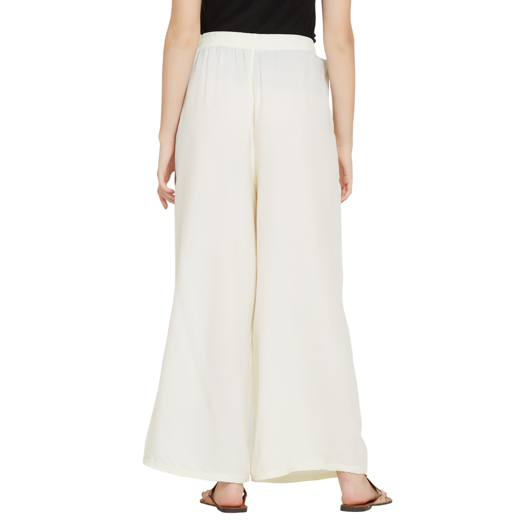 Off White Rayon Ankle Length Palazzo - Hiral Fashion