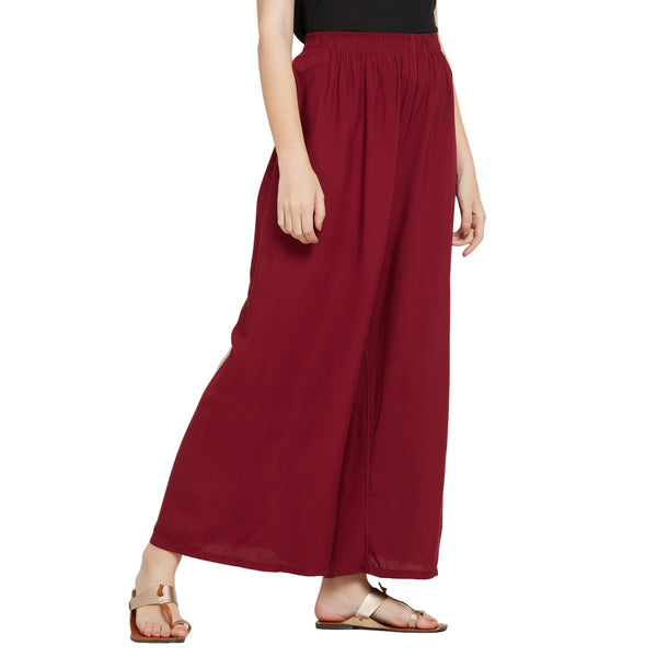 Maroon Rayon Ankle Length Palazzo - Hiral Fashion