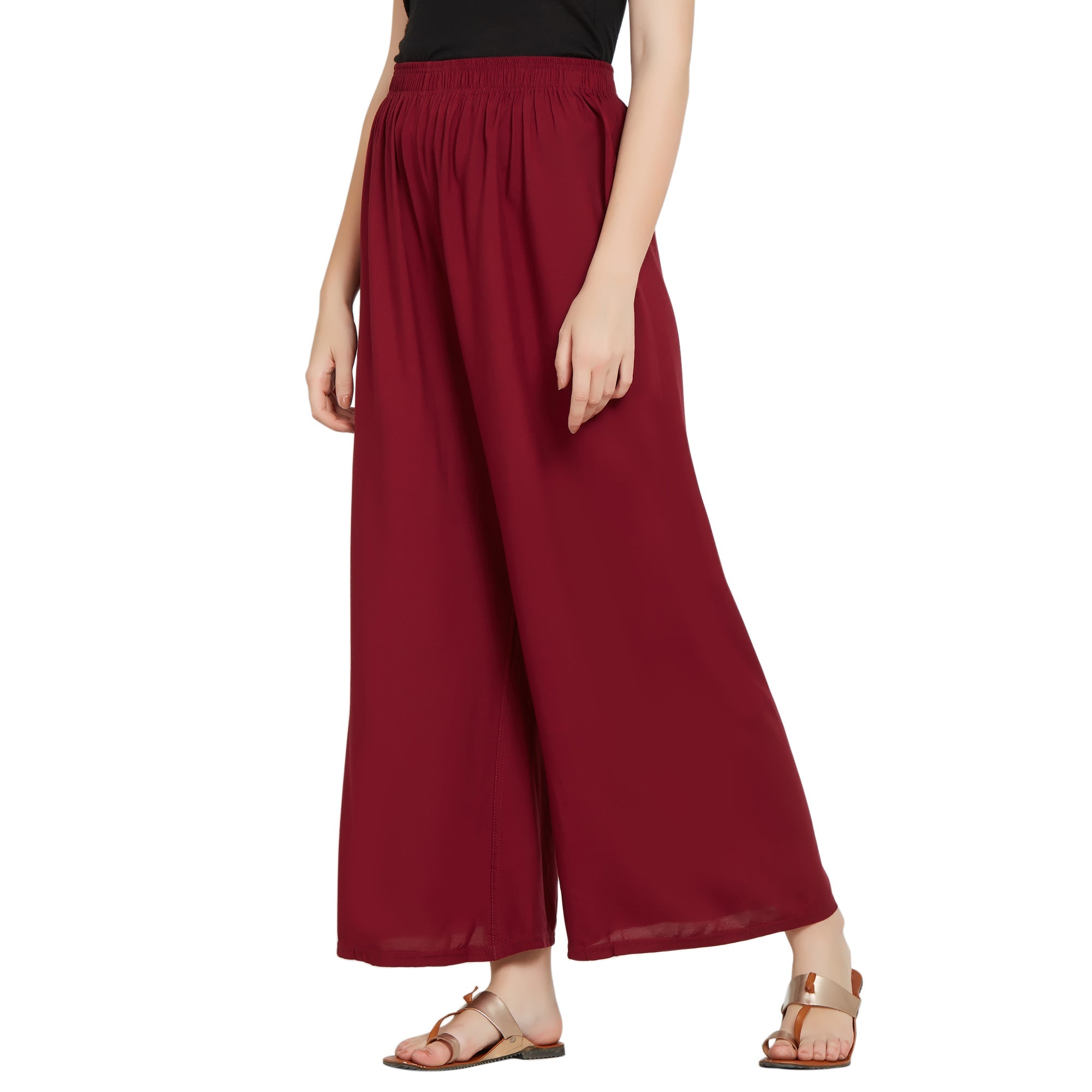 Maroon Rayon Ankle Length Palazzo - Hiral Fashion