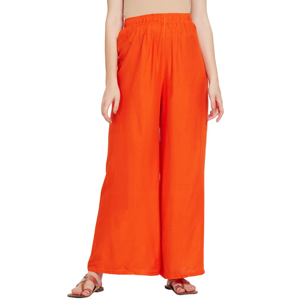 Orange Rayon Ankle Length Palazzo - Hiral Fashion