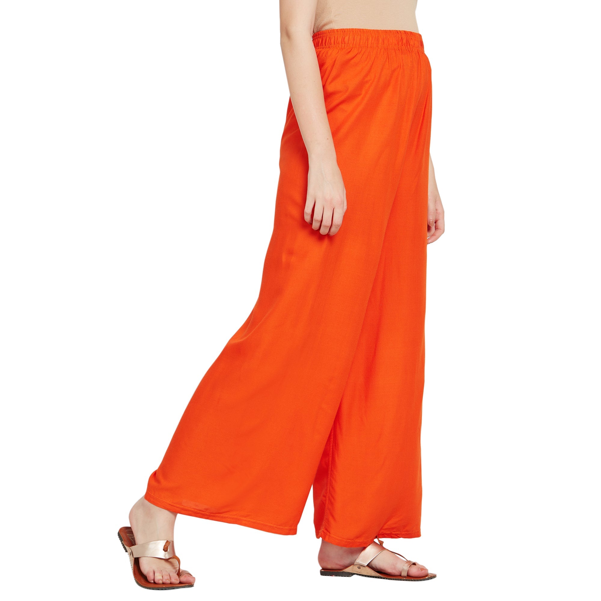 Orange Rayon Ankle Length Palazzo - Hiral Fashion