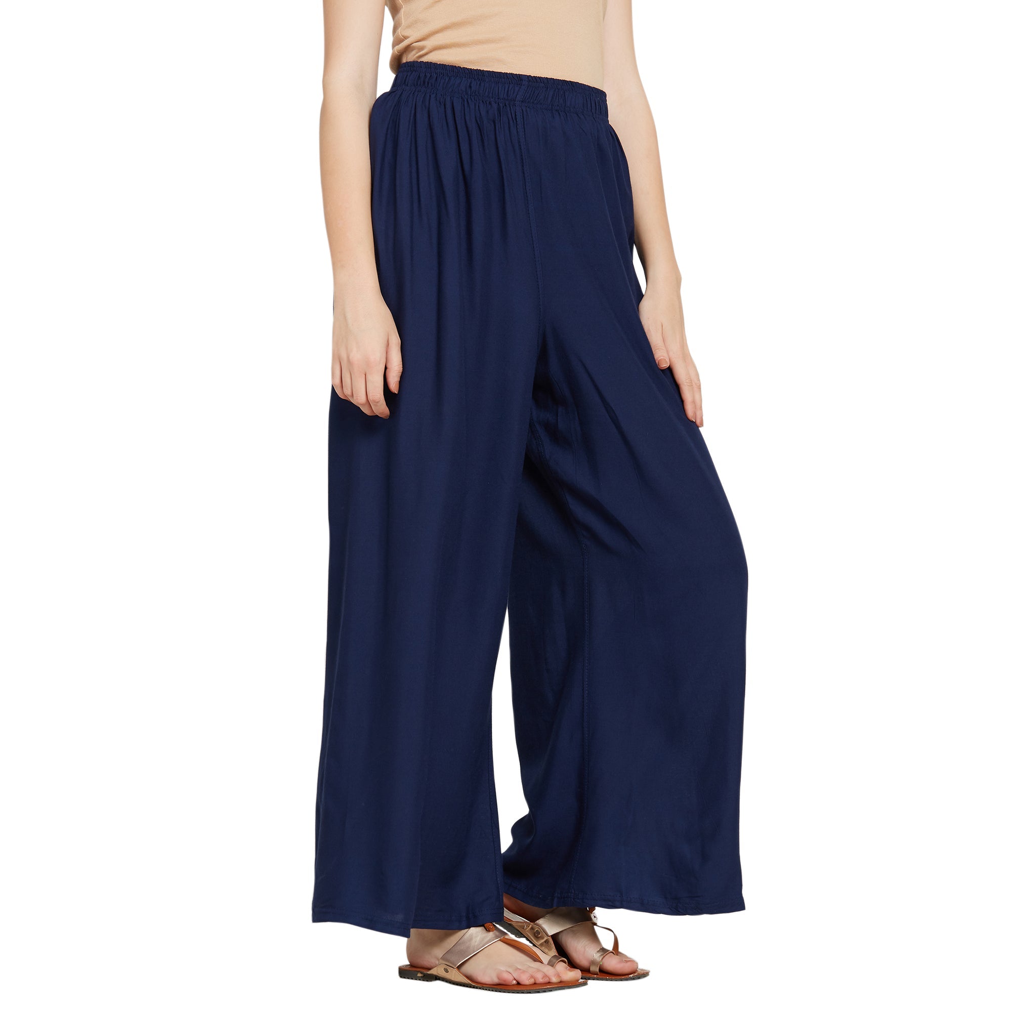 Navy Blue Rayon Ankle Length Palazzo - Hiral Fashion