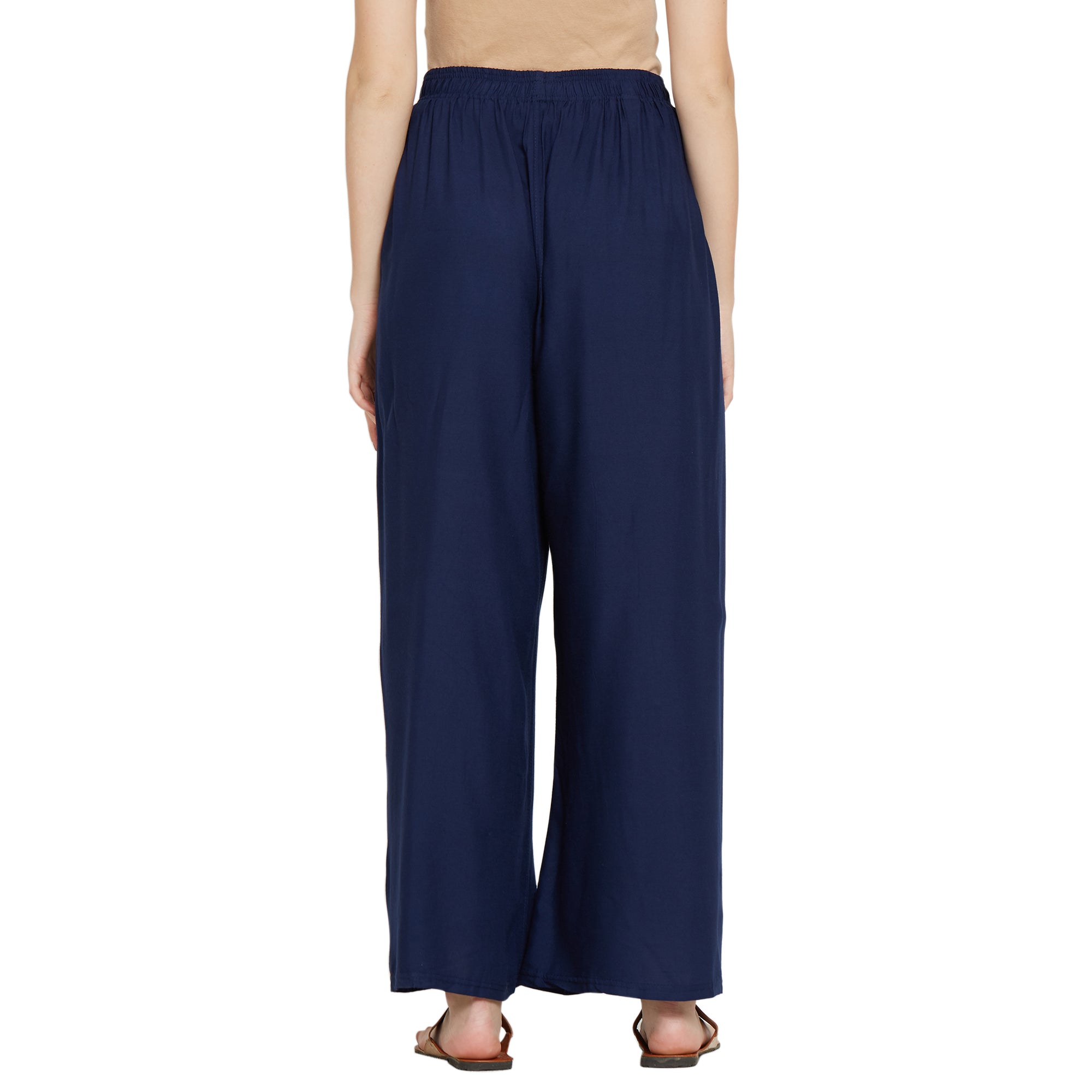 Navy Blue Rayon Ankle Length Palazzo - Hiral Fashion