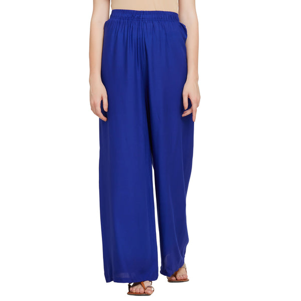 Royal Blue Rayon Ankle Length Palazzo - Hiral Fashion