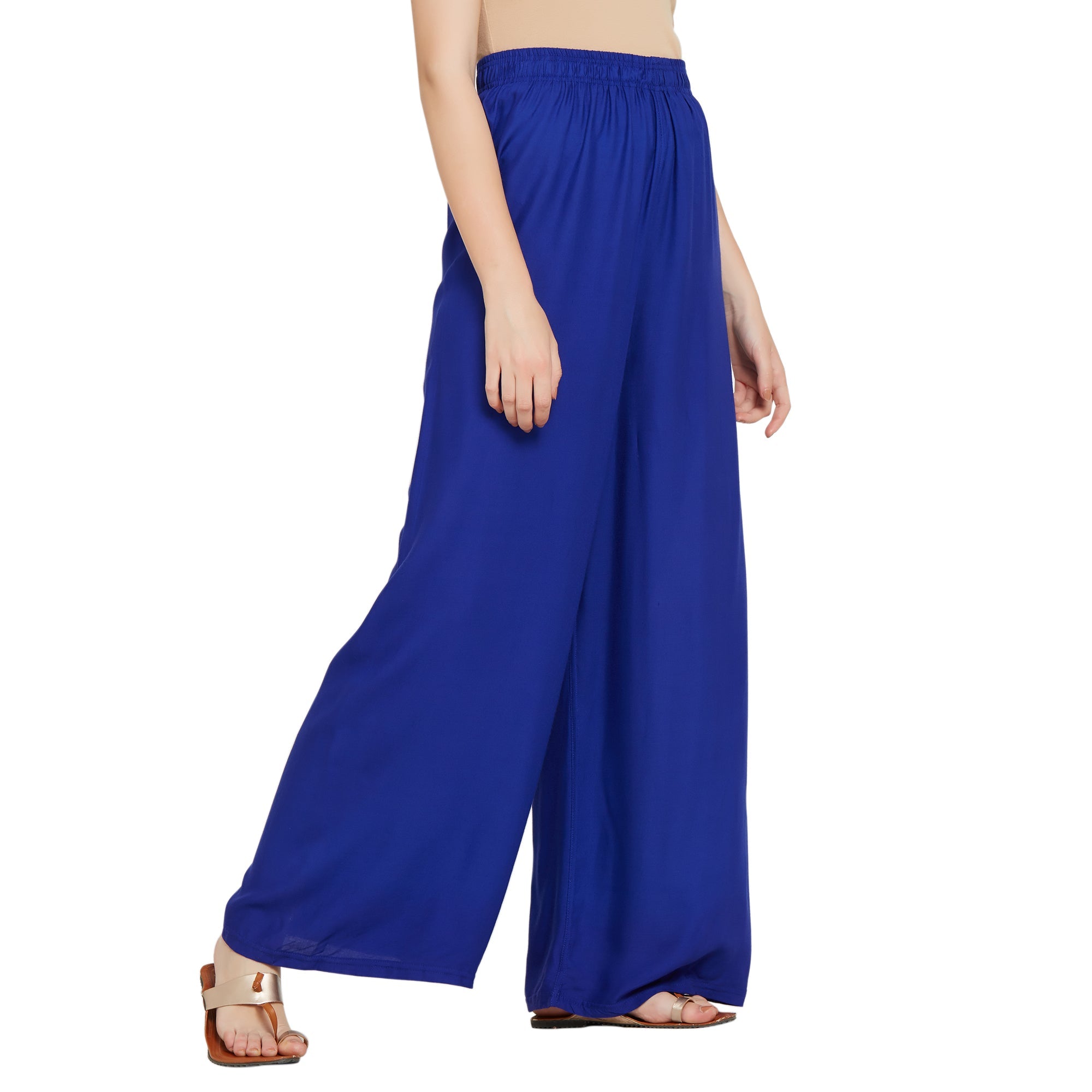 Royal Blue Rayon Ankle Length Palazzo - Hiral Fashion