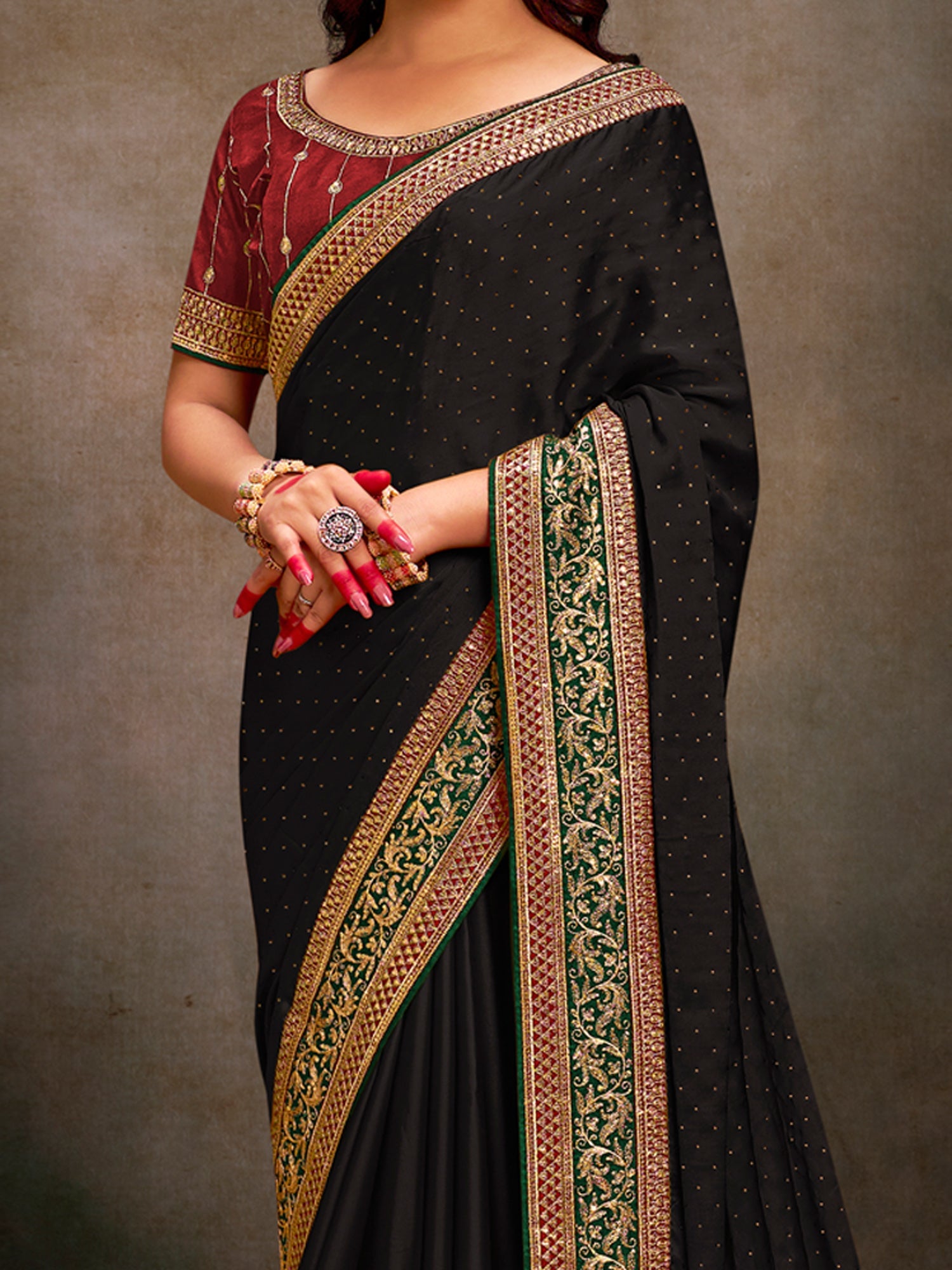 NOZ2TOZ Women's Satin Silk Maroon Embroidered Designer Saree With Blouse Piece - Distacart