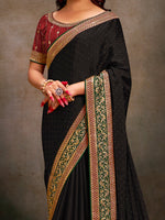 Thumbnail for NOZ2TOZ Women's Satin Silk Maroon Embroidered Designer Saree With Blouse Piece - Distacart