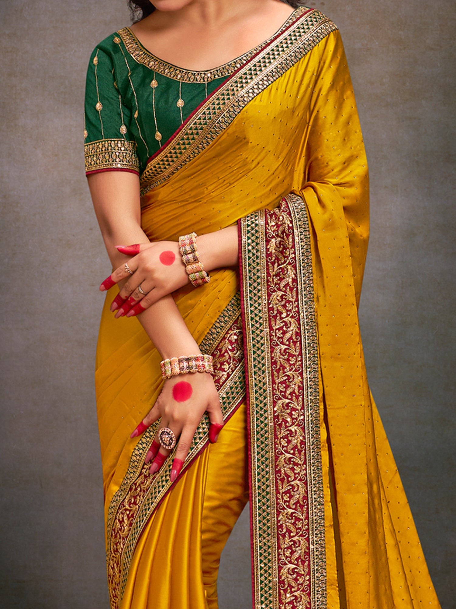 NOZ2TOZ Women's Satin Silk Green Embroidered Designer Saree With Blouse Piece - Distacart