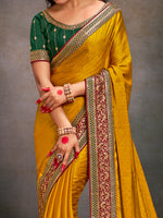 Thumbnail for NOZ2TOZ Women's Satin Silk Green Embroidered Designer Saree With Blouse Piece - Distacart