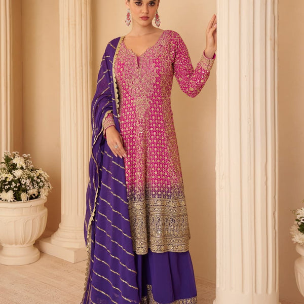 Aarshi Fashions Rose Pink Pure Georgette Full Stitched Suit - Distacart