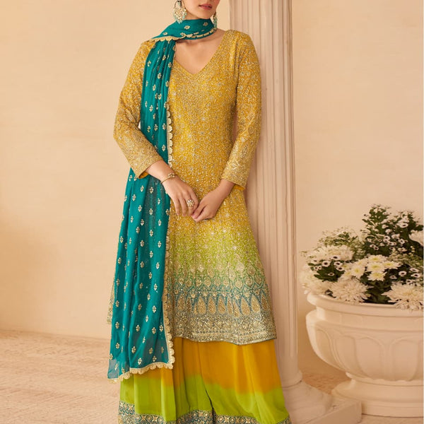 Aarshi Fashions Yellow Pure Georgette Full Stitched Suit - Distacart