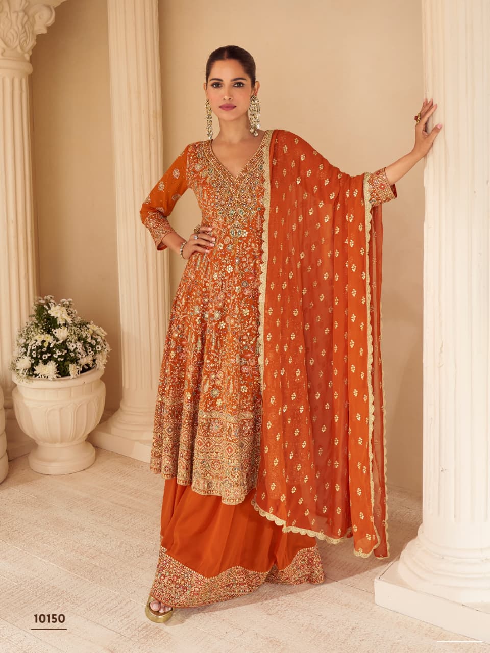 Aarshi Fashions Orange Pure Georgette Full Stitched Suit - Distacart