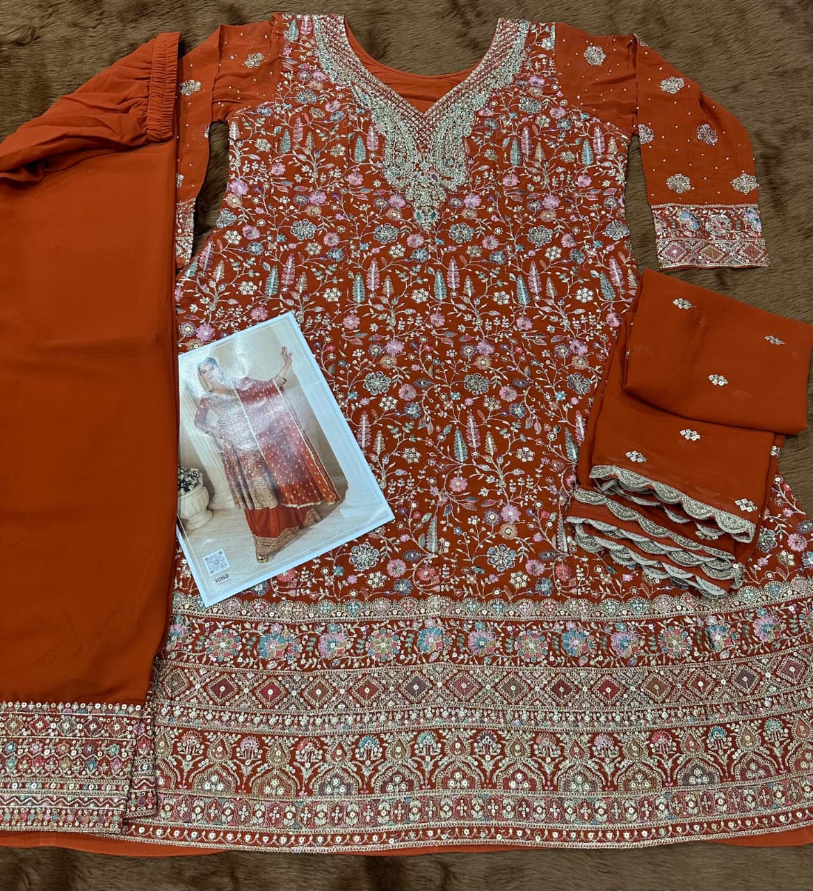Aarshi Fashions Orange Pure Georgette Full Stitched Suit - Distacart