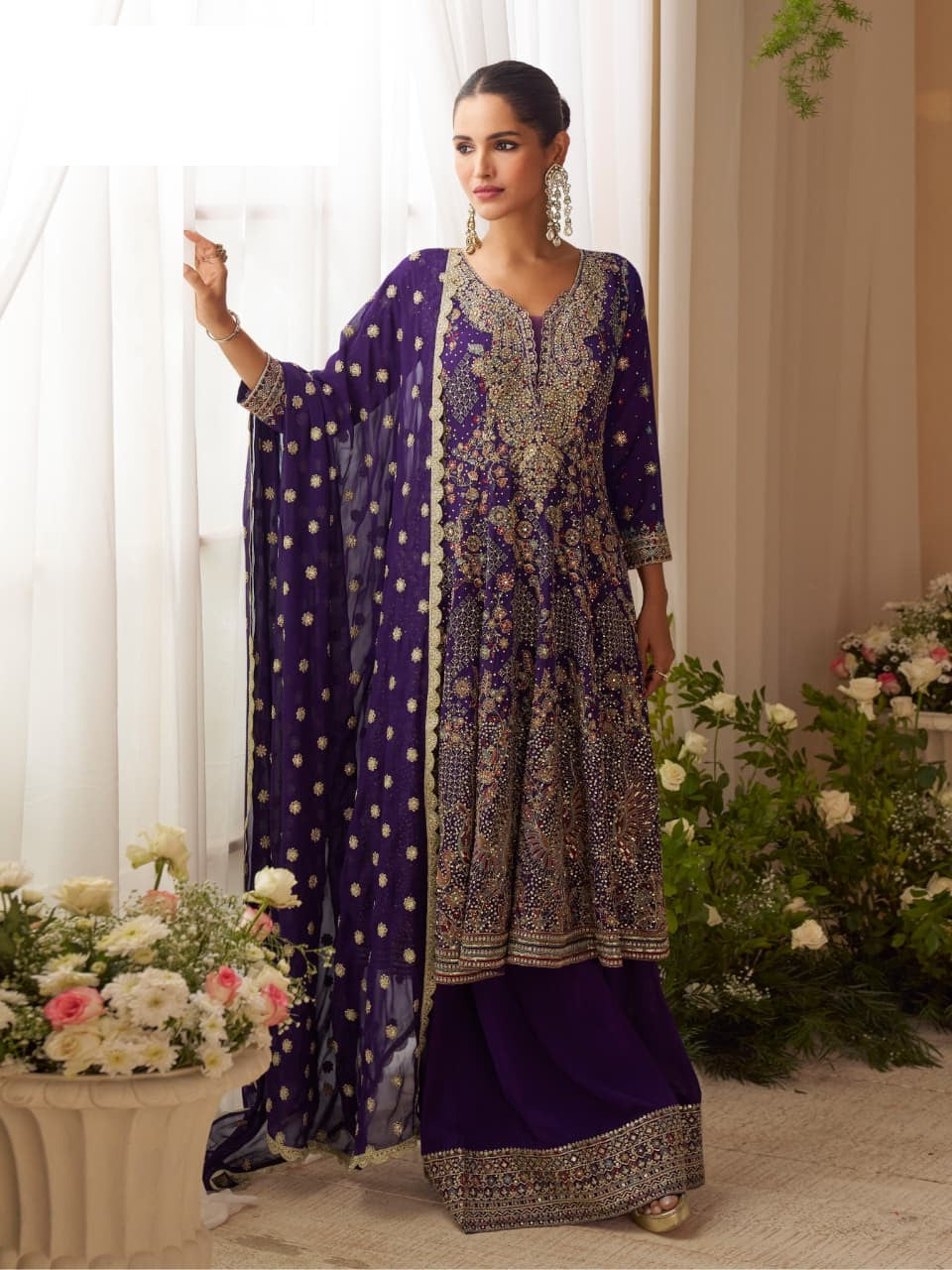 Aarshi Fashions Dark Blue Pure Georgette Full Stitched Suit - Distacart
