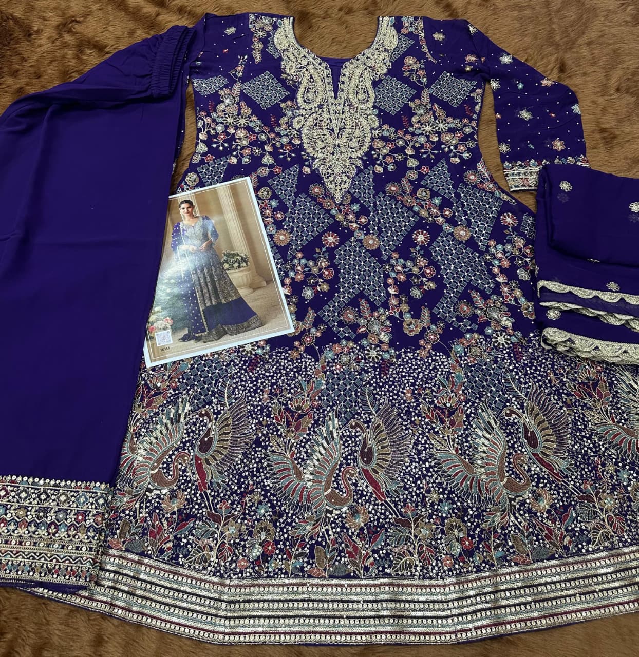 Aarshi Fashions Dark Blue Pure Georgette Full Stitched Suit - Distacart
