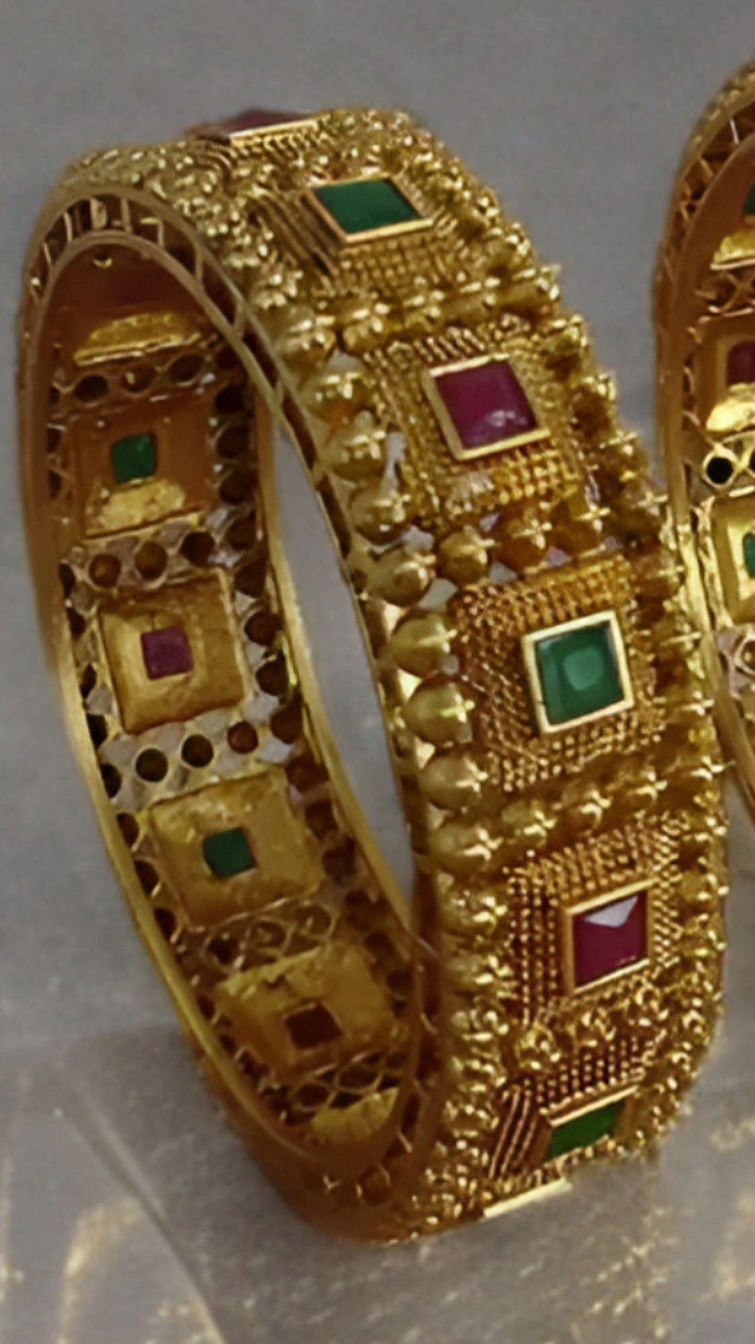 Jewel City Traditional Gold-Plated Temple Design Bangles Ethnic Kada Style Bangles with Red & Green Stones Indian Bridal Jewelry