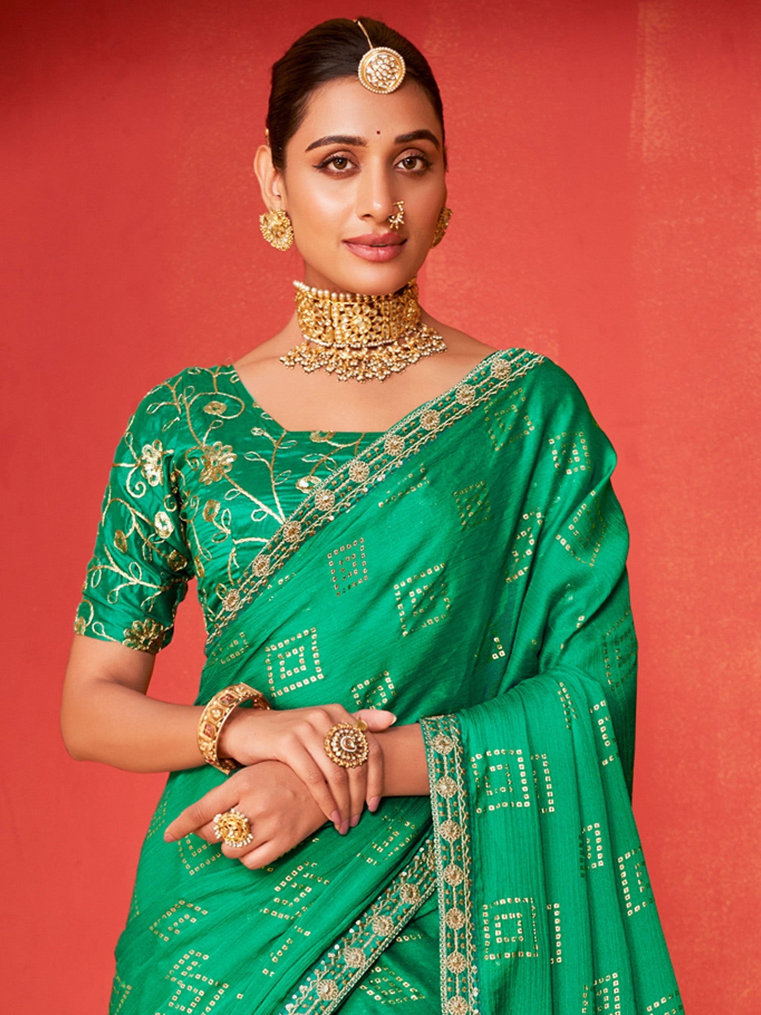NOZ2TOZ Women's Chiffon Teal green Embellished Designer Saree With Blouse Piece - Distacart