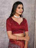Thumbnail for Janasya Grey & Maroon Silk Blend Ethnic Motifs Kanjivaram Saree