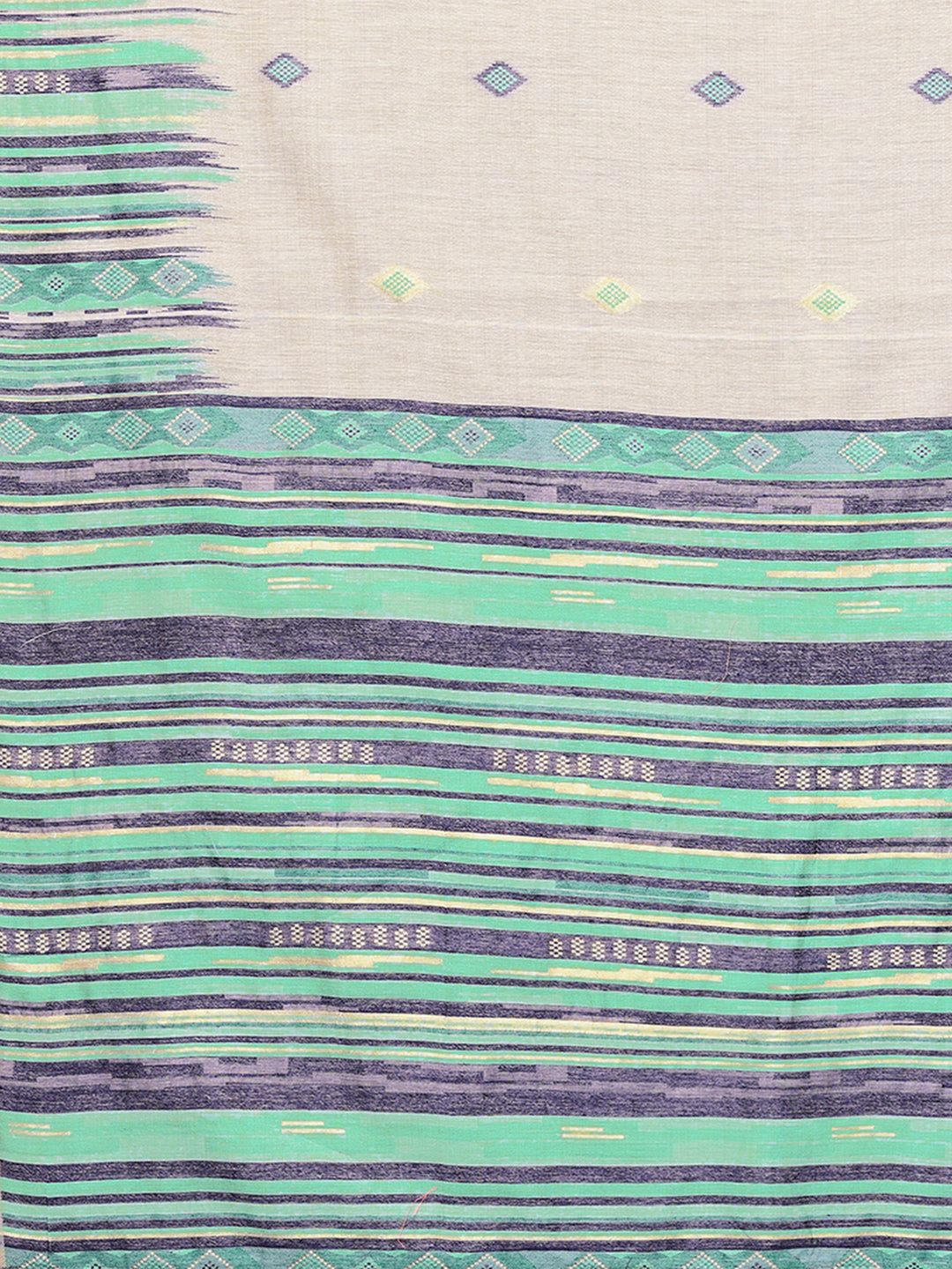 Janasya Beige & Blue Chanderi Geometric Woven Saree