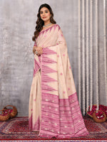 Thumbnail for Janasya Beige & Mauve Cotton Linen Geometric Woven Saree