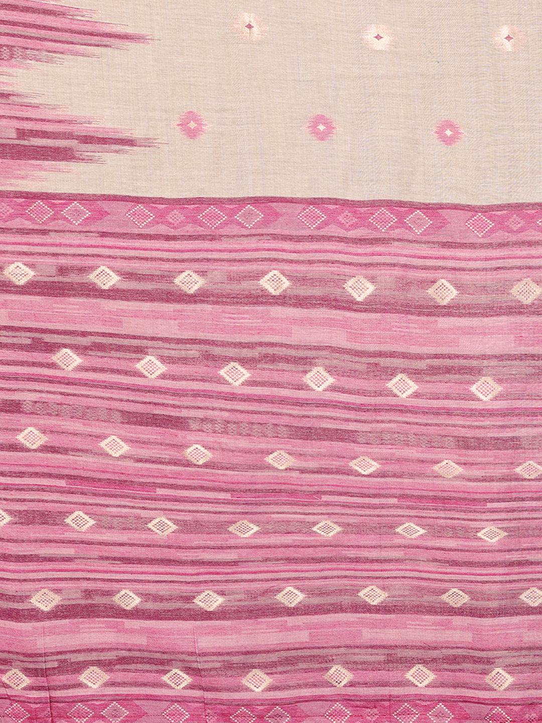 Janasya Beige & Mauve Cotton Linen Geometric Woven Saree