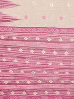 Thumbnail for Janasya Beige & Mauve Cotton Linen Geometric Woven Saree