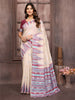 Janasya Beige & Wine Chanderi Geometric Woven Saree - Distacart