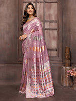 Thumbnail for Janasya Mauve Cotton Linen Ethnic Print Woven Saree