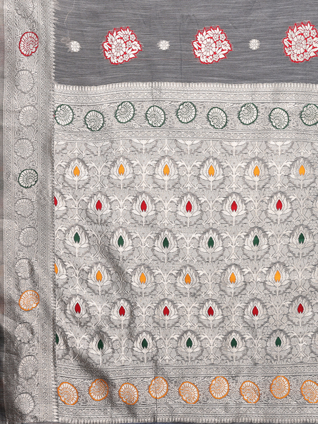 Janasya Grey Cotton Linen Ethnic Motifs Woven Saree