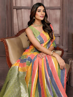 Thumbnail for Janasya Multicolor Cotton Striped Woven Saree