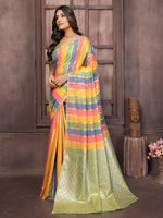 Thumbnail for Janasya Multicolor Cotton Striped Woven Saree
