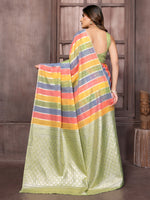 Thumbnail for Janasya Multicolor Cotton Striped Woven Saree