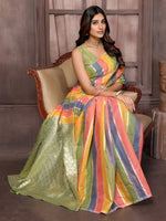 Thumbnail for Janasya Multicolor Cotton Striped Woven Saree