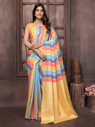 Janasya Multicolor Cotton Striped Woven Saree