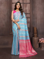 Thumbnail for Janasya Light Blue Cotton Ethnic Print Jacquard Saree