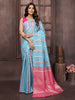 Janasya Light Blue Cotton Ethnic Print Jacquard Saree - Distacart