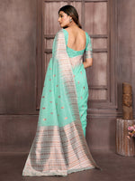 Thumbnail for Janasya Light Blue Cotton Linen Paisley Woven Saree