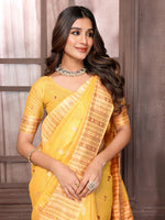 Thumbnail for Janasya Yellow Cotton Linen Paisley Woven Saree