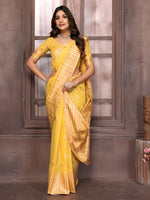 Thumbnail for Janasya Yellow Cotton Linen Paisley Woven Saree