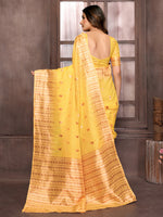 Thumbnail for Janasya Yellow Cotton Linen Paisley Woven Saree