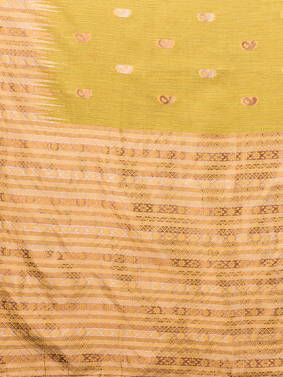 Janasya Yellow Cotton Linen Paisley Woven Saree
