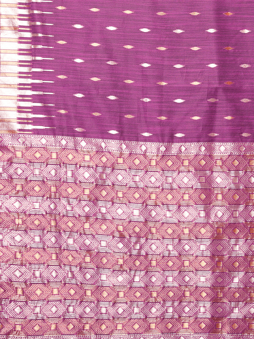 Janasya Purple Cotton Linen Geometric Woven Saree