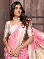 Thumbnail for Janasya Pink Cotton Ethnic Motifs Woven Saree