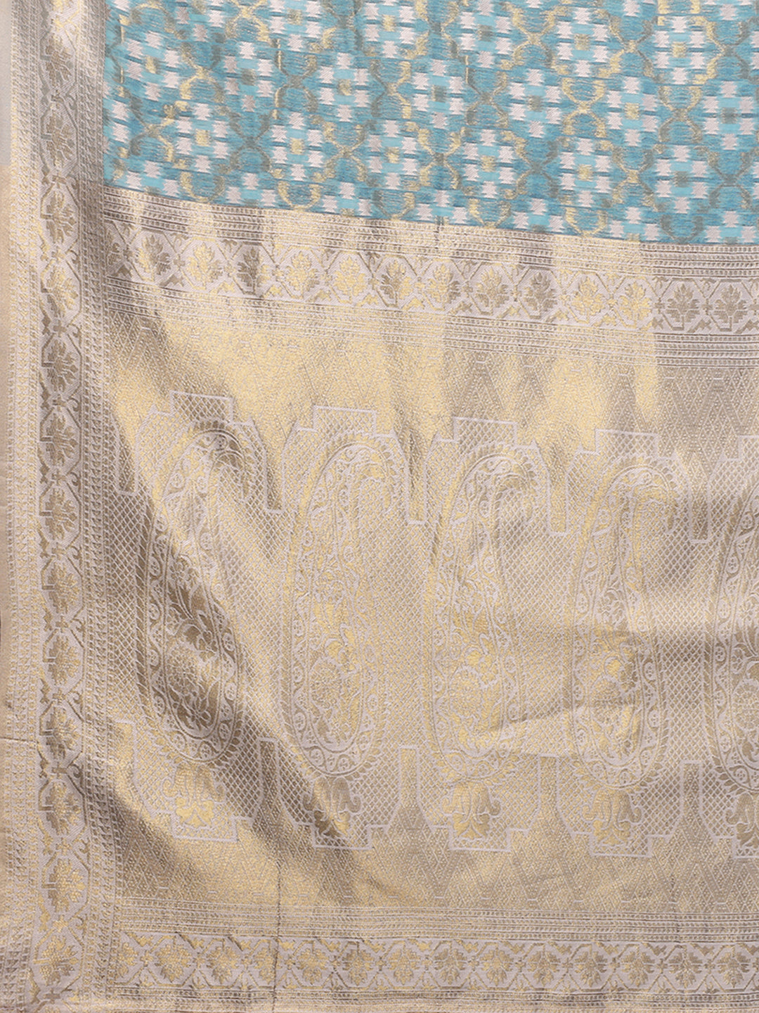 Janasya Light Blue Cotton Ethnic Motifs Woven Saree