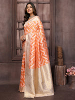 Thumbnail for Janasya Peach Cotton Geometric Woven Saree