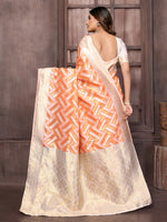 Thumbnail for Janasya Peach Cotton Geometric Woven Saree