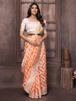 Thumbnail for Janasya Peach Cotton Geometric Woven Saree
