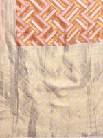 Thumbnail for Janasya Peach Cotton Geometric Woven Saree