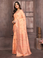 Thumbnail for Janasya Peach Cotton Linen Ethnic Print Kanjivaram Saree